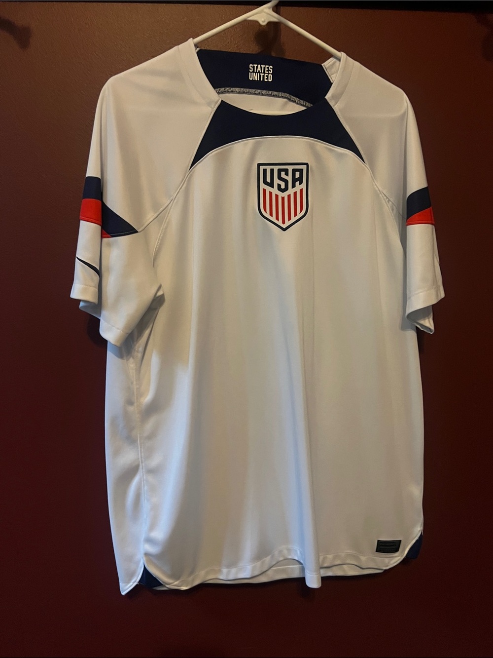 Nike White USA Men’s Soccer Jersey with Navy and Red Accents